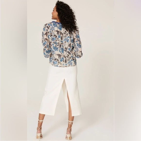 Joie Jaipur Floral Long Sleeve Smocked Waist & Cuffs Clip Dot Peasant Top - Picture 3 of 16